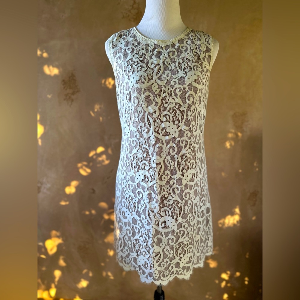Ann Taylor Loft Cream and Nude Liner Shift Dress Size 6
